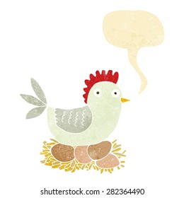 cartoon hen on eggs with speech bubble