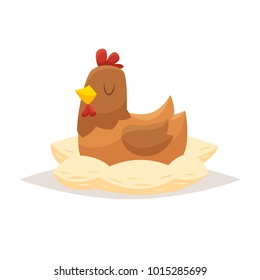 Cartoon hen on nest vector