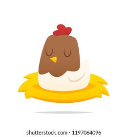 Cartoon hen on nest vector isolated