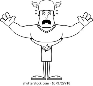 A cartoon Hermes looking scared.