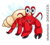 Cartoon hermit crab on white background