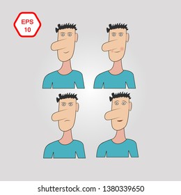 Cartoon hero Alan. Vector. Emotions calm, confused, surprised, angry