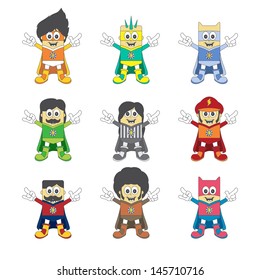 cartoon hero guy set