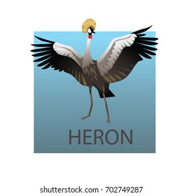 Cartoon heron isolated on white background. Crane with open wings. Vector illustration isolated birds. beautiful bird, Animals, bird silhouette, bird vector
