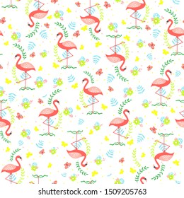 cartoon heron patterns, vector illustrations, flowers, leaves and butterflies as ornaments, suitable for printing designs