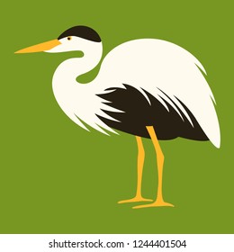 cartoon heron ,vector illustration, profile view