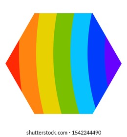 Cartoon Hexagon With Rainbow Texture In Flat Style Isolated On White Background. Vector Illustration.            