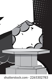 Cartoon Hexagonal gray Stage for mockup presentation. Comic Book Product podium Graphic Presentation. Vector Showcase Illustration.