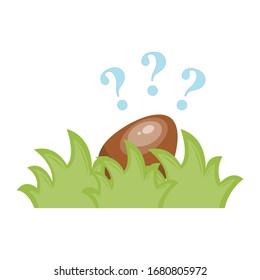 Caricatura oculta el huevo de chocolate escondido en la hierba. Caza de huevos de Pascua. ilustración vectorial