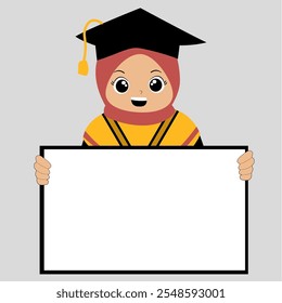 Cartoon hijab graduation Character  vector illustration