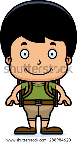 A cartoon hiker boy smiling.