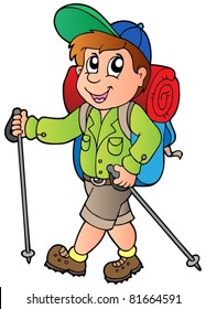 Cartoon hiker boy - vector illustration.