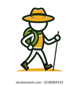 Cartoon Hiker Character with Backpack and Hat
