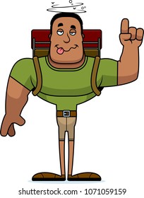 A cartoon hiker looking drunk.
