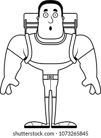 A cartoon hiker looking surprised.