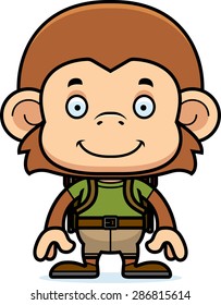 A cartoon hiker monkey smiling.