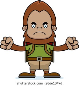 A cartoon hiker sasquatch looking angry.