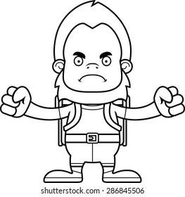A cartoon hiker sasquatch looking angry.