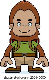 A cartoon hiker sasquatch smiling.