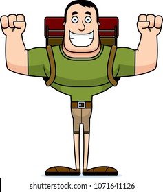 A cartoon hiker smiling.