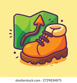 Cartoon Hiking Boot and Map Trail Adventure Vector Illustration