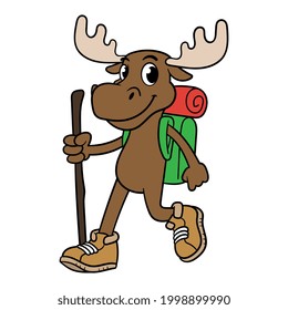 Cartoon Hiking Moose Character Vector Illustration