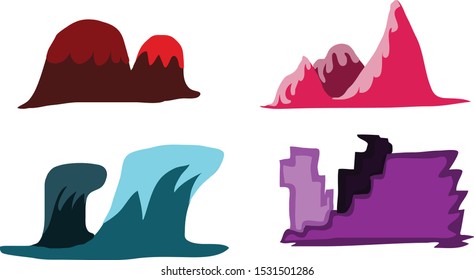 Cartoon hills and mountains set, vector isolated landscape elements for web or game design