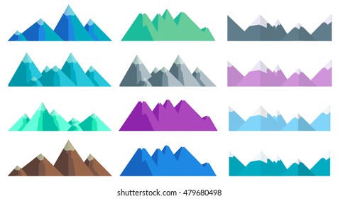 Cartoon hills and mountains set, vector isolated landscape elements for web or game design