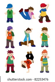 cartoon hip hop boy dancing icon set