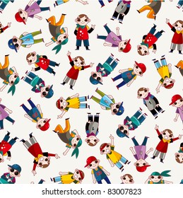 cartoon hip hop boy dancing seamless pattern