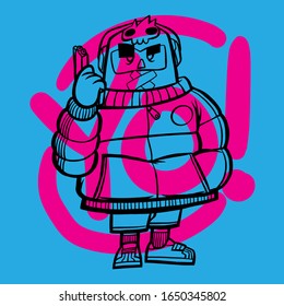 Cartoon Hip Hop Fashion. Vector Illustration