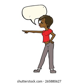 cartoon hip woman pointing with speech bubble