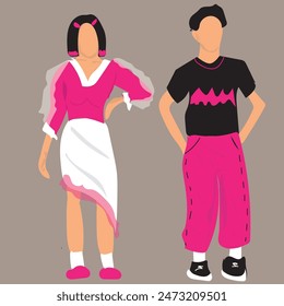 Cartoon hiphop couple lover woman and man pink look 