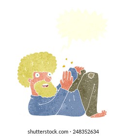 cartoon hippie man with speech bubble