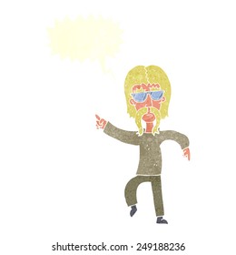 cartoon hippie man wearing glasses with speech bubble