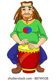 cartoon hippie playing the bongo