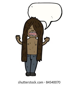 hippie de caricatura con burbuja de habla