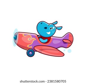 Caricatura de un animal hipopótamo en un avión. El piloto de aviones para niños animales navega por los cielos con un espíritu aventurero, listo para aventuras de alto vuelo. Personaje cute hippotamus para tarjeta de ducha de bebé