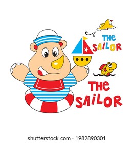 cartoon hippo being a sailor,vector illustration