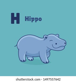 Cartoon hippo, cute character for children. Vector illustration in cartoon style for abc book, poster, postcard. Animal alphabet.