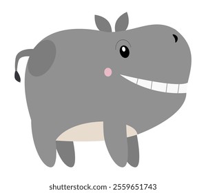 Cartoon hippo displays a cheerful expression and poses playfully.