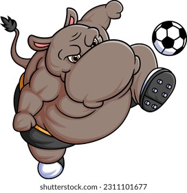 Cartoon hippo doing practicing soccer of illustration