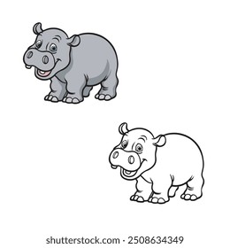 Cartoon-Hippo-Zeichnung mit Linie Kunststil. handgezeichnet. einfaches Design Umrissformat. einfach zu bearbeiten. Vektorgrafiken