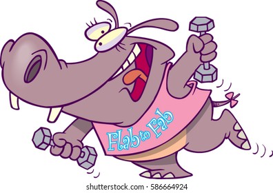 cartoon hippo exercising