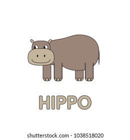 Cartoon hippo flashcard. Vector illustration for children education