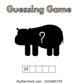Cartoon hippo guessing game. Vector illustration for children education