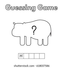 Cartoon hippo guessing game. Vector illustration for children education