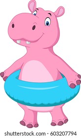 Cartoon hippo with inflatable ring