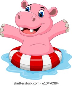 Cartoon hippo with inflatable ring