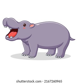 Cartoon Hippo isolated on White Background, Hippo Mascot Cartoon Character. Animal Icon Concept White Isolated. Flat Cartoon Style Suitable for Web Landing Page, Banner, Flyer, Sticker, Card